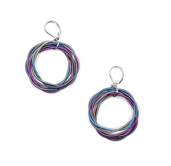 Sea Lily Earrings Rainbow Piano Wire Medium Circle Earrings