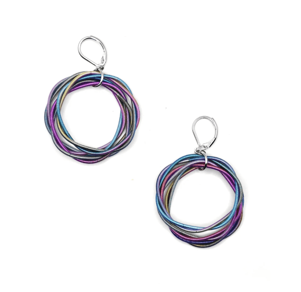 Sea Lily Earrings Rainbow Piano Wire Medium Circle Earrings