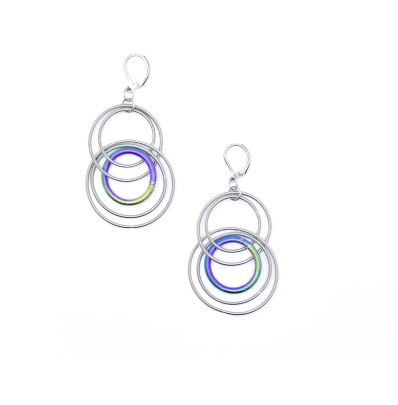 Sea Lily Earrings Silver and  Rainbow Wire Earrings