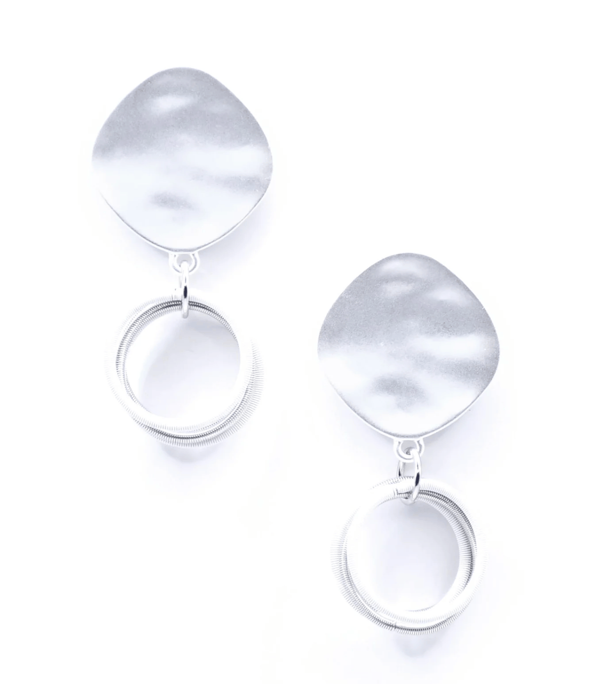 Sea Lily Earrings Silver/White Piano Wire Disc Earrings