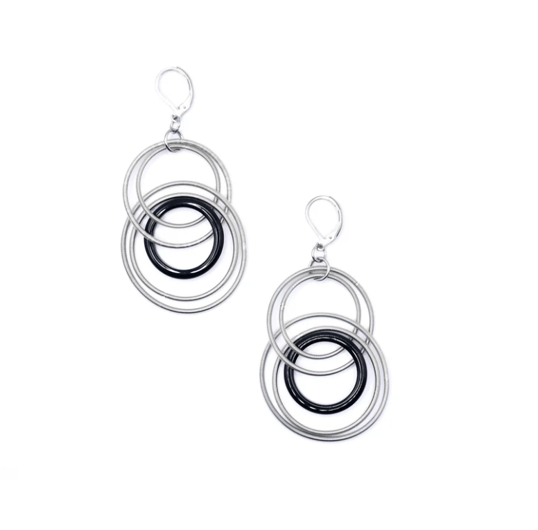 Sea Lily Earrings Silver Wire & Black Resin Earrings