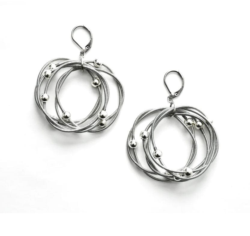 Sea Lily Earrings Silvertone Rings/Beads Earring