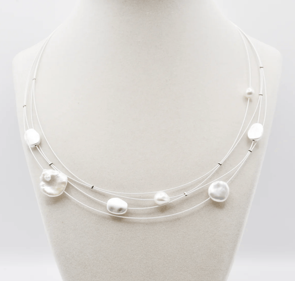 Sea Lily Necklaces Biwa Pearl & Silver Disc Wire Necklace