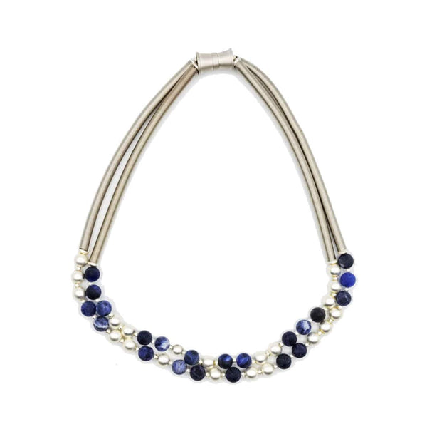 Sea Lily Necklaces Hematite & Blue Stone Statement Nk