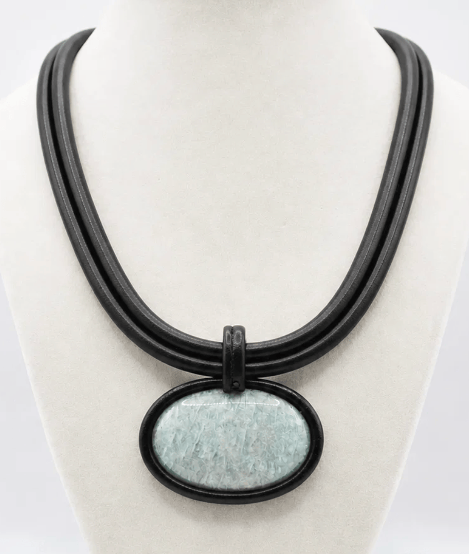 Sea Lily Necklaces Leather With Green Stone Necklace