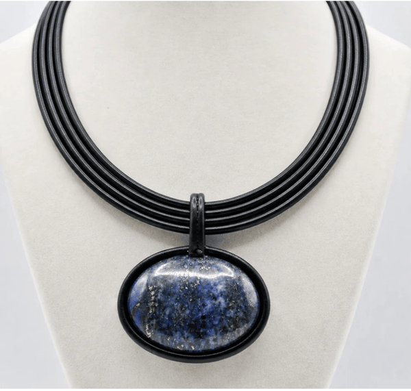 Sea Lily Necklaces Leather With Navy Stone Necklace