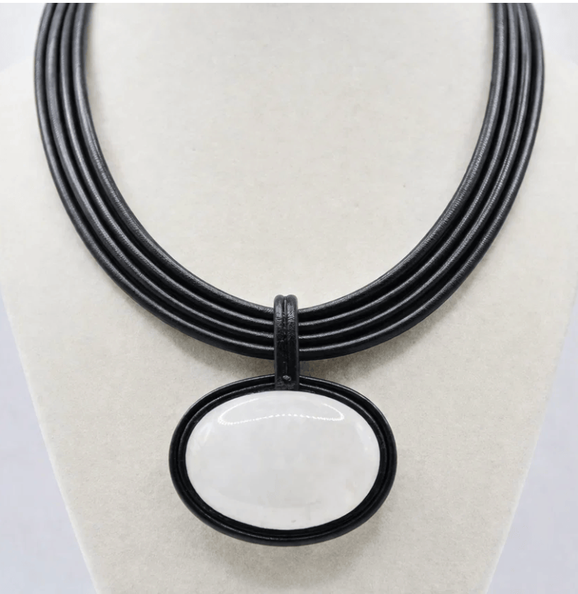 Sea Lily Necklaces Leather With White Stone Necklace