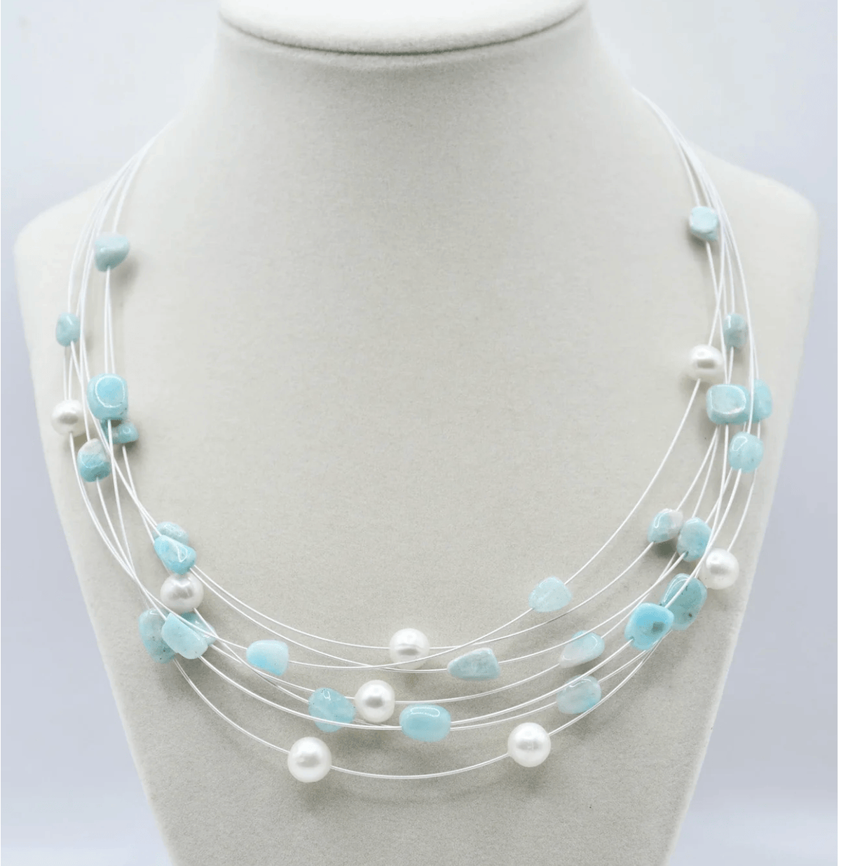 Sea Lily Necklaces Pearl & Amazonite Wire Necklace