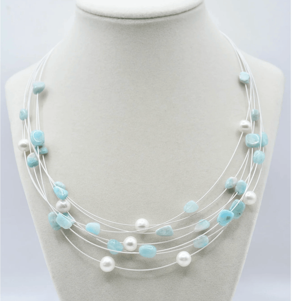 Sea Lily Necklaces Pearl & Amazonite Wire Necklace