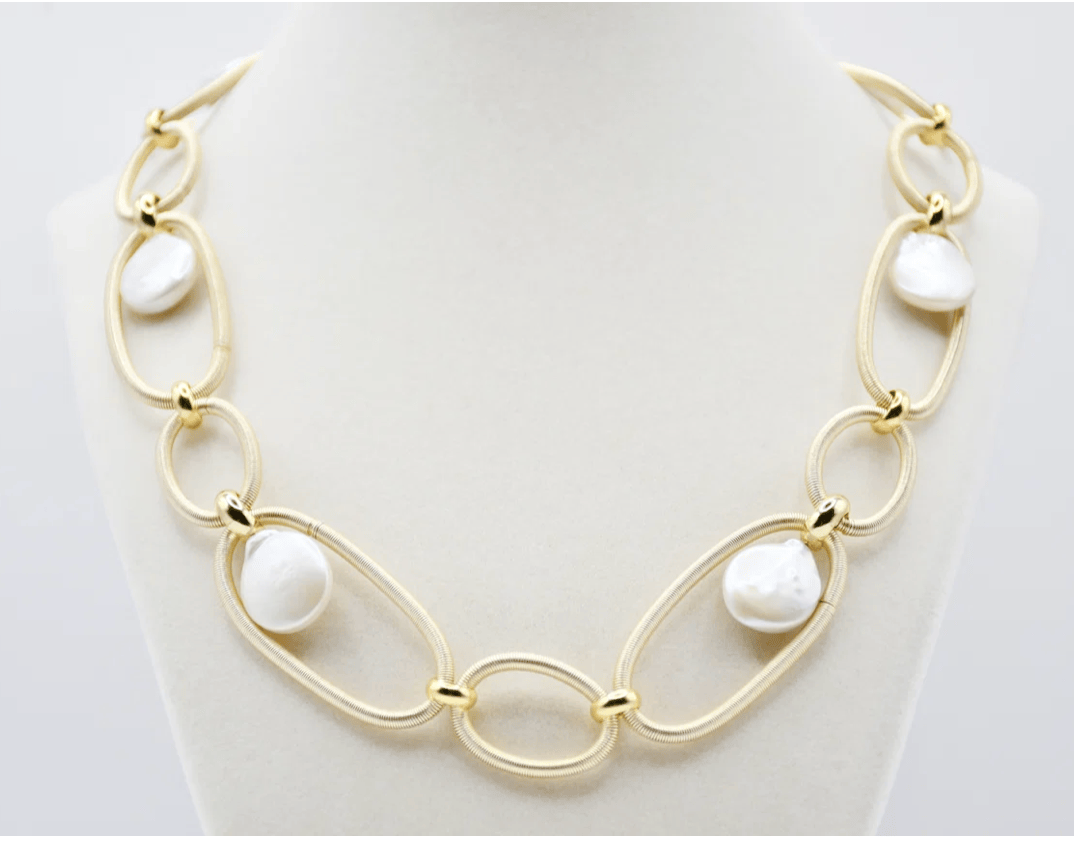 Sea Lily Necklaces Pearl & Gold Piano Wire Necklace