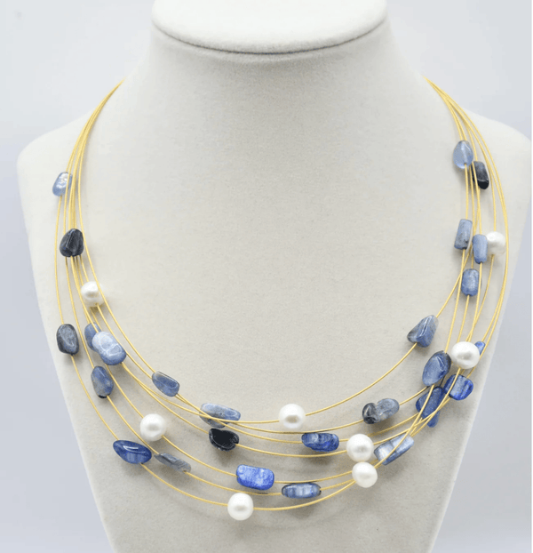 Sea Lily Necklaces Pearl & Kyanite Gold-Tone Wire Necklace