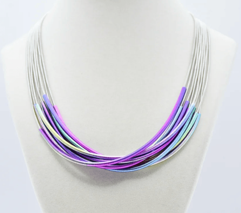 Sea Lily Necklaces Rainbow "Sleeves" & Silver Wire Necklace