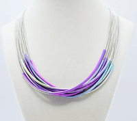Sea Lily Necklaces Rainbow "Sleeves" & Silver Wire Necklace