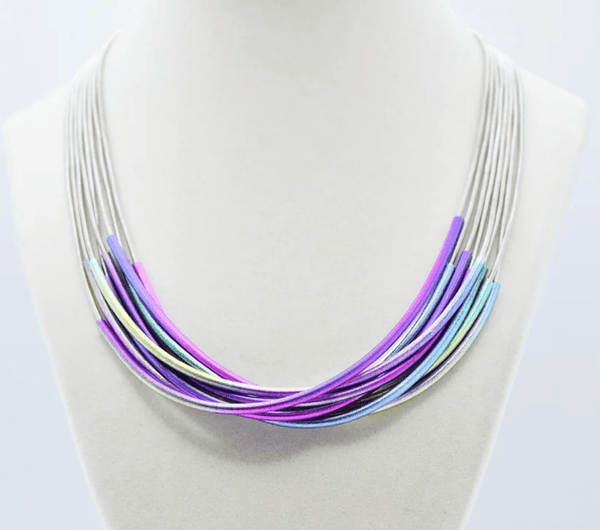 Sea Lily Necklaces Rainbow "Sleeves" & Silver Wire Necklace