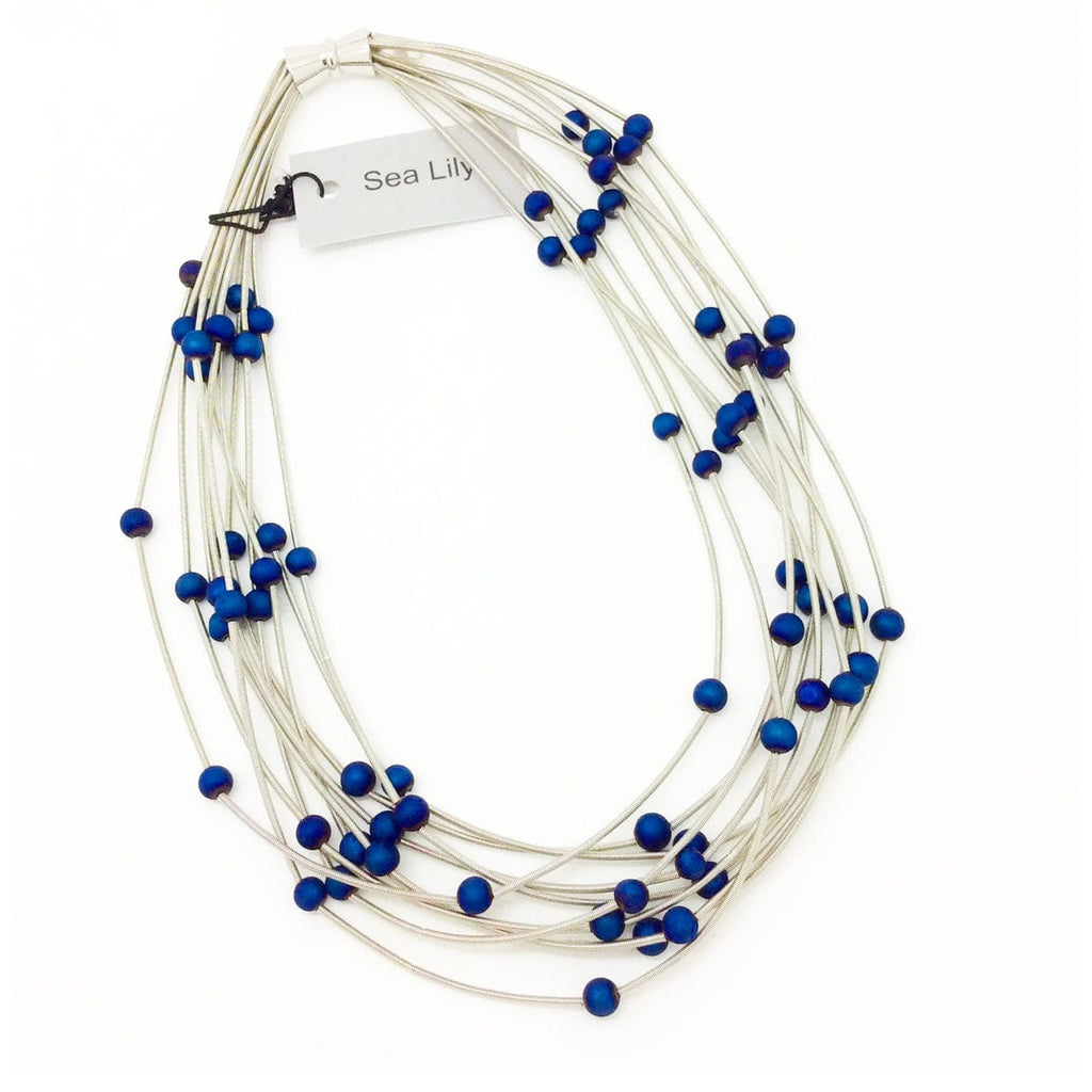 Sea Lily Necklaces Silver Piano Wire Nk Blue Beads