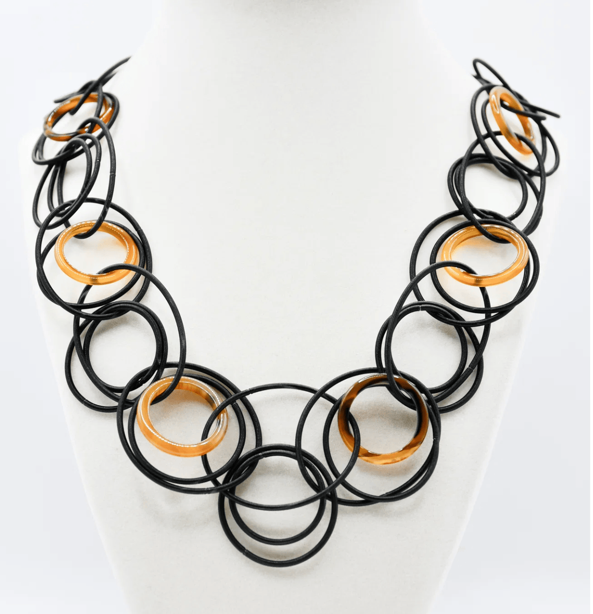 Sea Lily Necklaces Tortoise Resin & Black Wire Rings Necklace