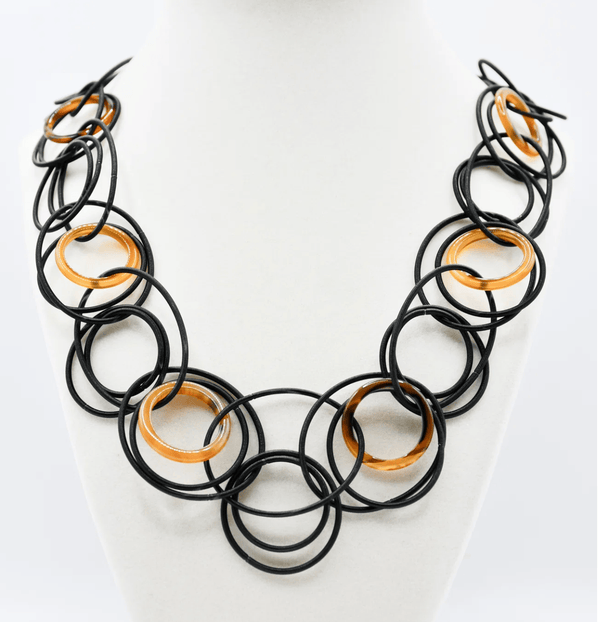 Sea Lily Necklaces Tortoise Resin & Black Wire Rings Necklace