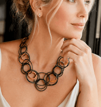 Sea Lily Necklaces Tortoise Resin & Black Wire Rings Necklace