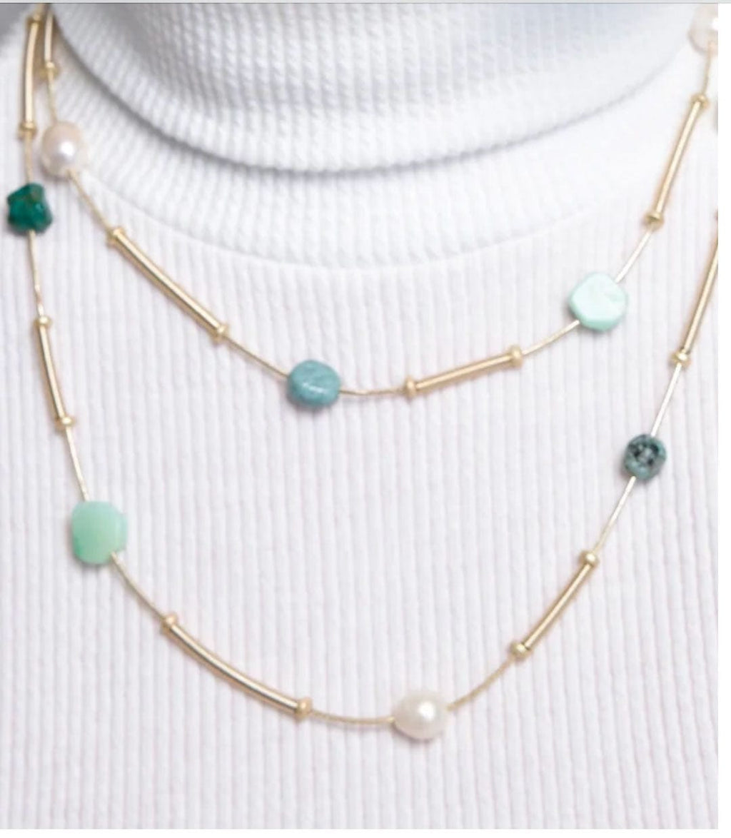 Sea Lily Necklaces Turquoise, Jade & Pearl Necklace