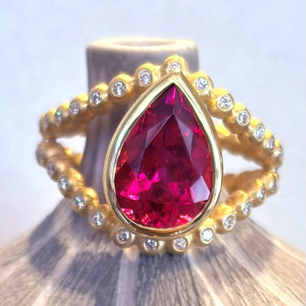 Suzy Landa Earrings 3.22ct Rubelite .255ct Dia Ring