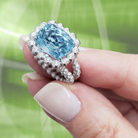 Suzy Landa Earrings 4.78 Ct Aqua .48ct Dia. 18K Ring