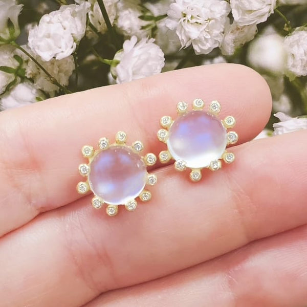 Suzy Landa Earrings 5.89ct Moonstone .12ct Dia. 18k Earrings