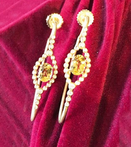 Suzy Landa Earrings Canary Beryl & Diamond Hoop Earrings