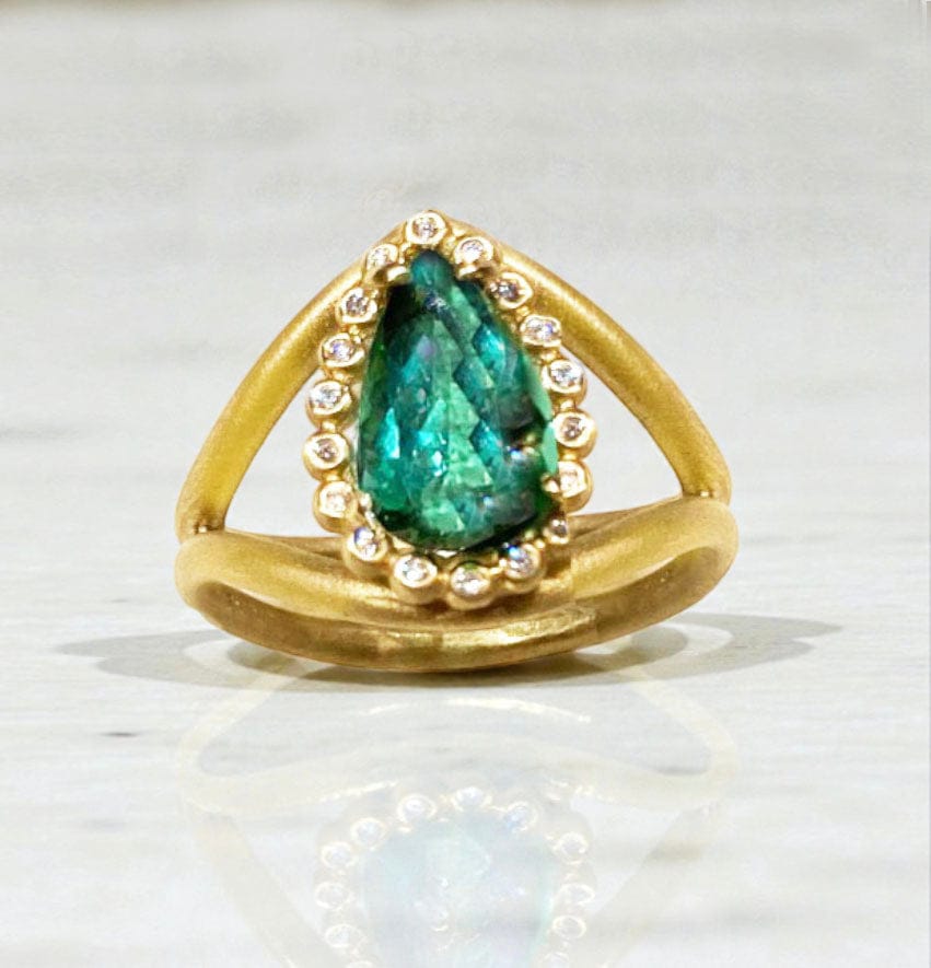 Suzy Landa Rings 2.63ct Green Tourmaline .09ct Diamond 18K Ring