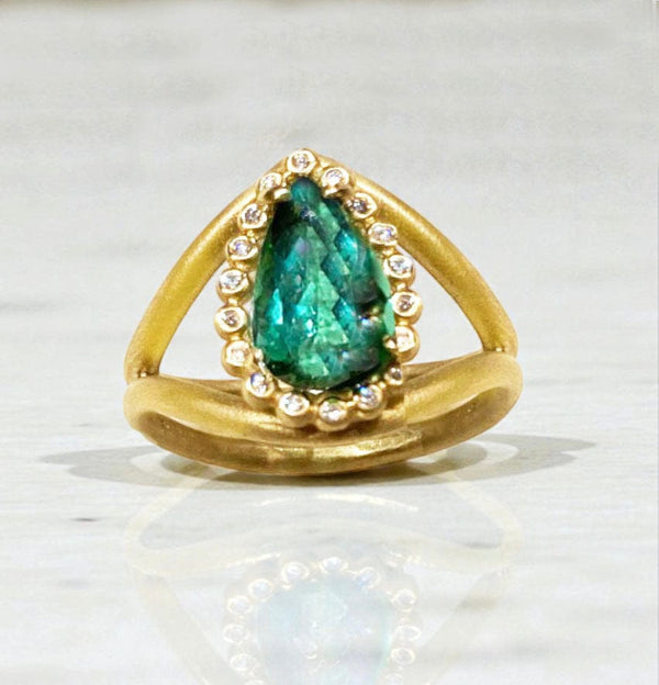 Suzy Landa Rings 2.63ct Green Tourmaline .09ct Diamond 18K Ring