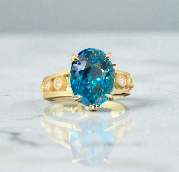 Suzy Landa Rings 8.79ct Blue Zircon .30ct Diamond 18k Ring