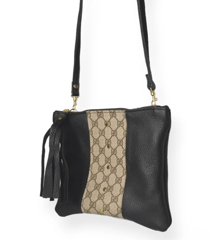 Upcycled Designer Leather Purses LV Caroline Crossbody Black