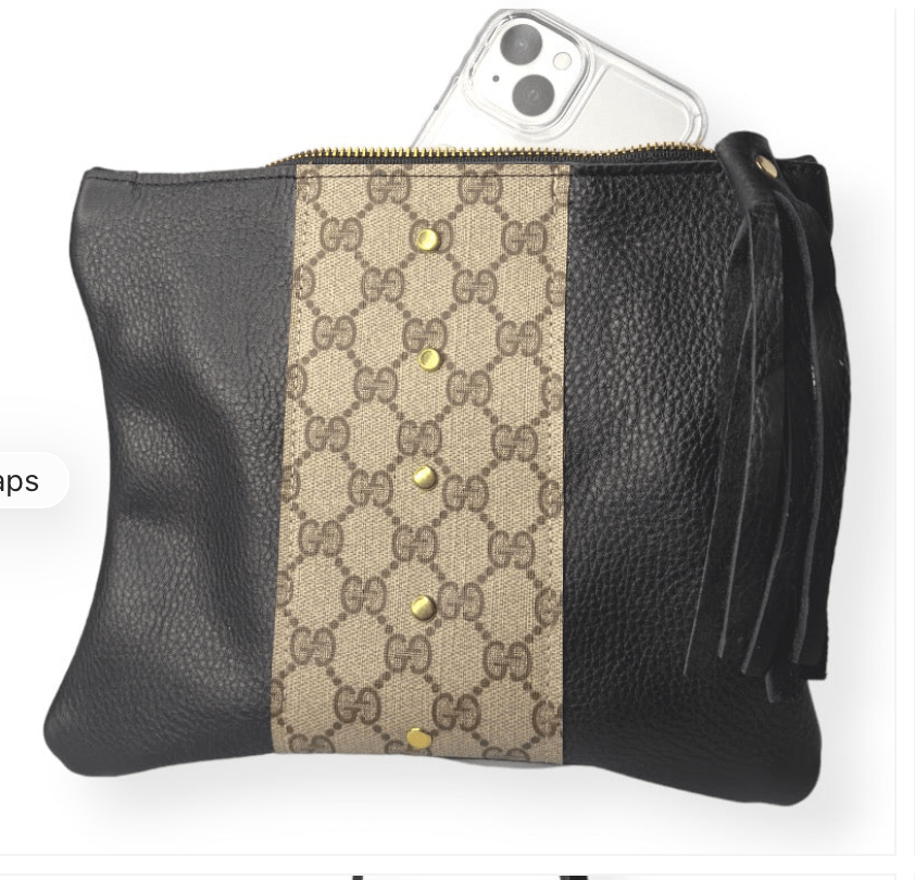 Upcycled Designer Leather Purses LV Caroline Crossbody Black