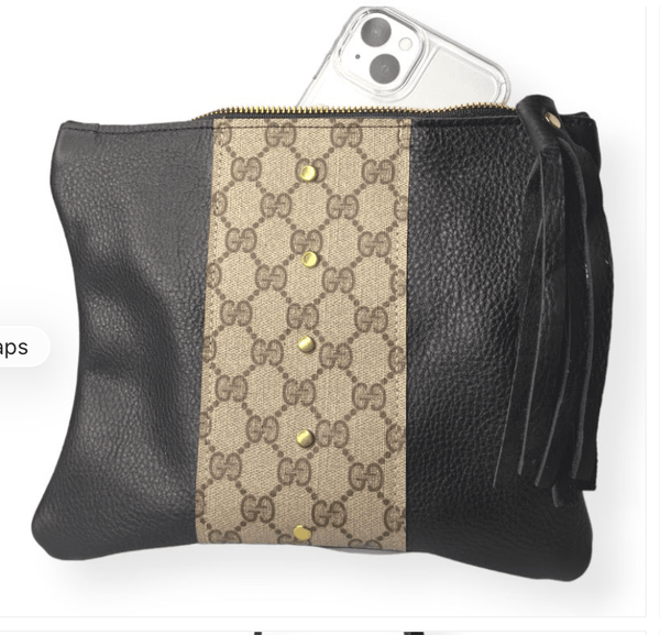 Upcycled Designer Leather Purses LV Caroline Crossbody Black