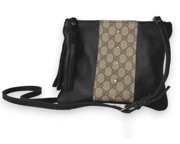 Upcycled Designer Leather Purses LV Caroline Crossbody Black
