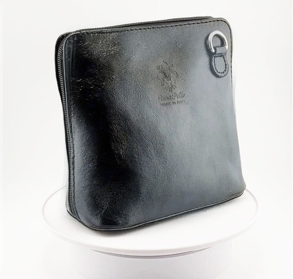 Vera Pelle Leather Goods Black METALLIC Celia Cross Body