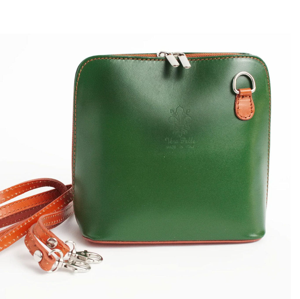 Vera Pelle MAMOI Green Genuine Italian Leather Cork Stripe Crossbody  Handbag