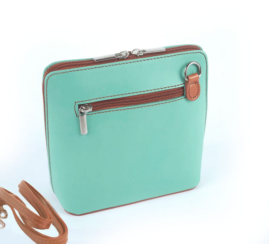 Vera Pelle Leather Goods Celia Mint/Tan Cross Body