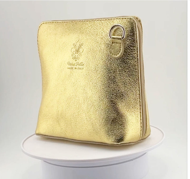 Vera Pelle Leather Goods Gold METALLIC Celia Cross Body