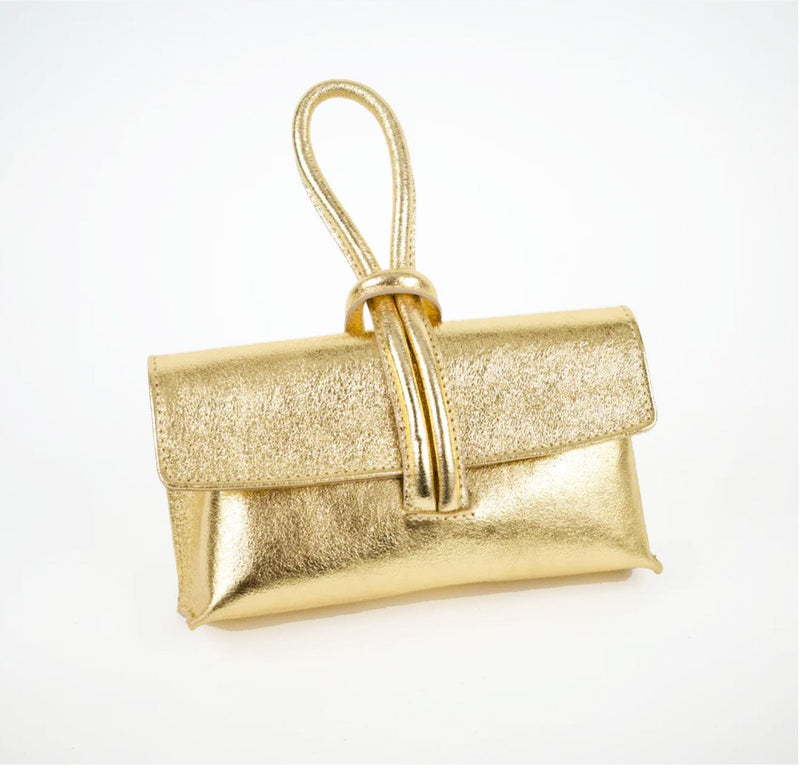 Vera Pelle Leather Goods Gold METALLIC XBody/Clutch