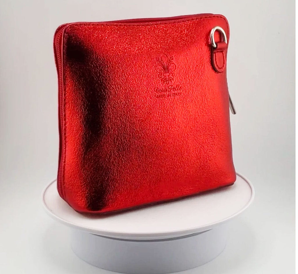 Vera Pelle Leather Goods Red METALLIC Celia Cross Body