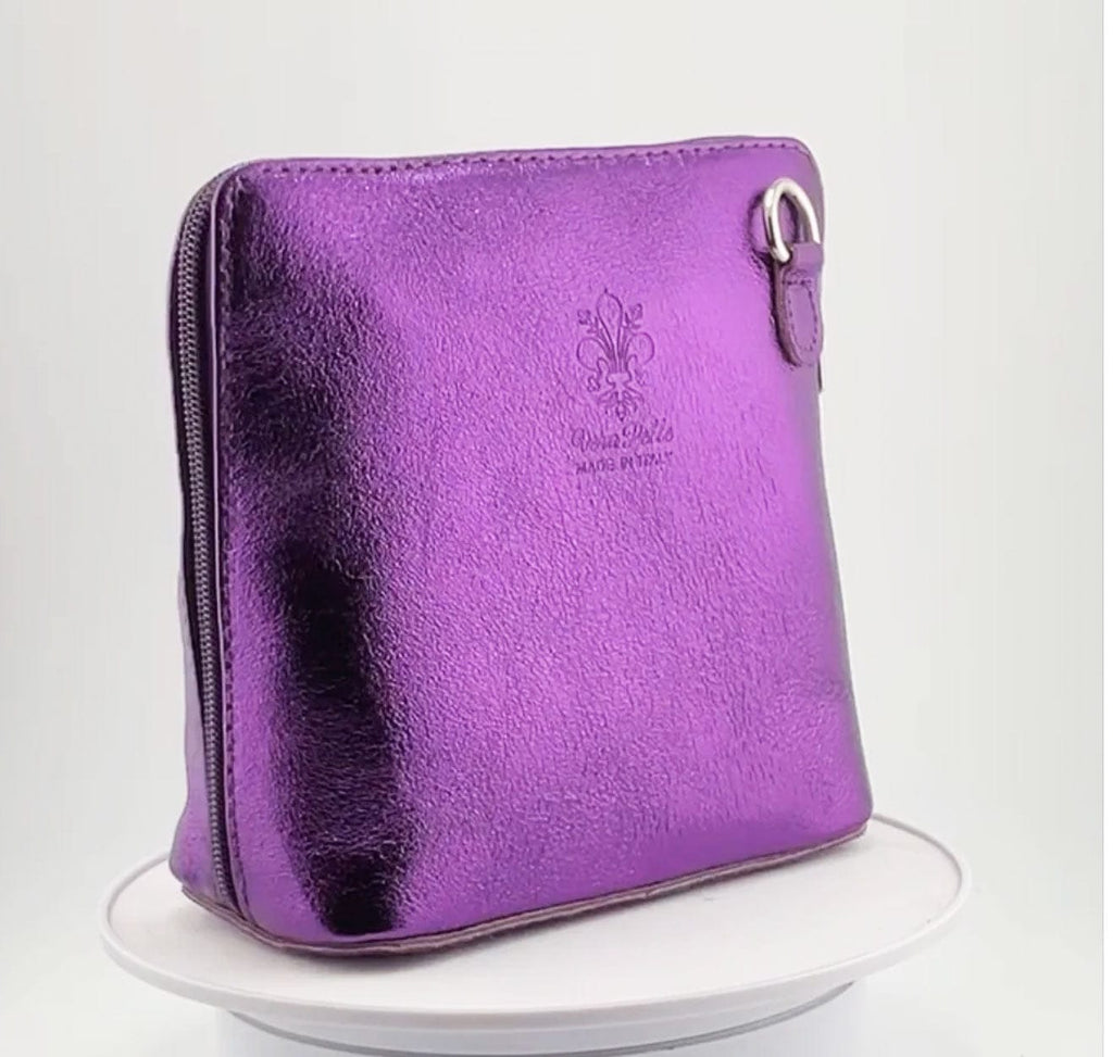 Vera Pelle Leather Goods Violet METALLIC Celia Cross Body