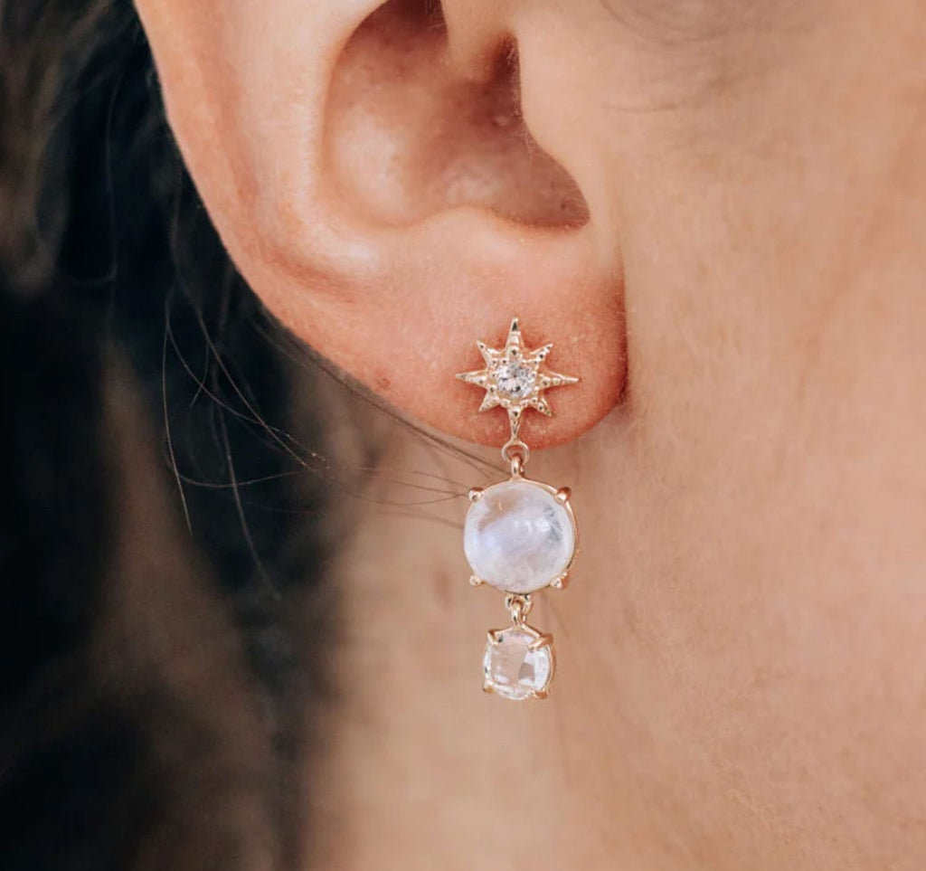 Anzie Earrings Luna Moonstone Diamond Drop 14K ER