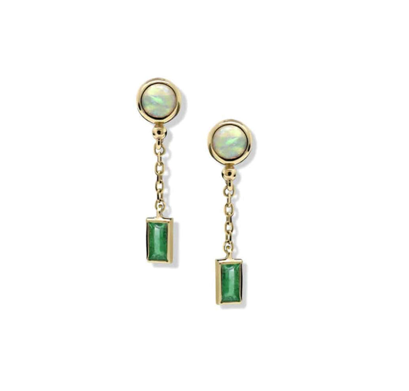 Anzie Earrings Opal/Emerald Chain Drop 14K Earrings