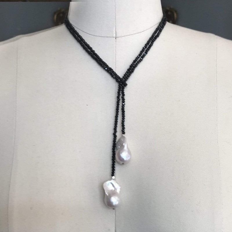 In2Design Necklaces Petra Black Crystal & Pearl Lariat