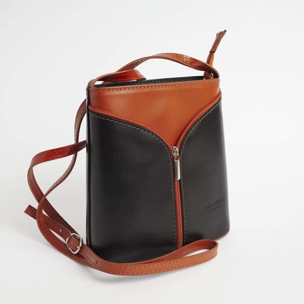 Vera Pelle Italy Blue & Brown Leather Small Crossbody Purse Handbag 💙