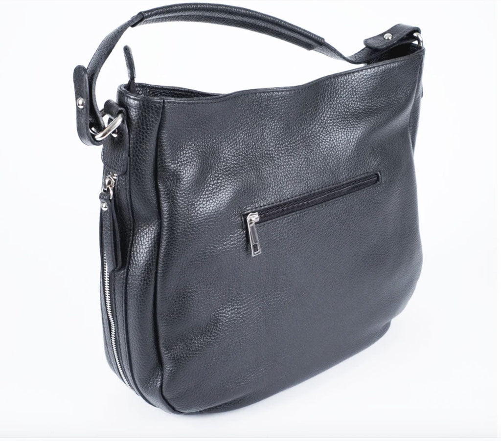 Italian Leather Leather Goods Pisa Black Large Shoulder Bag