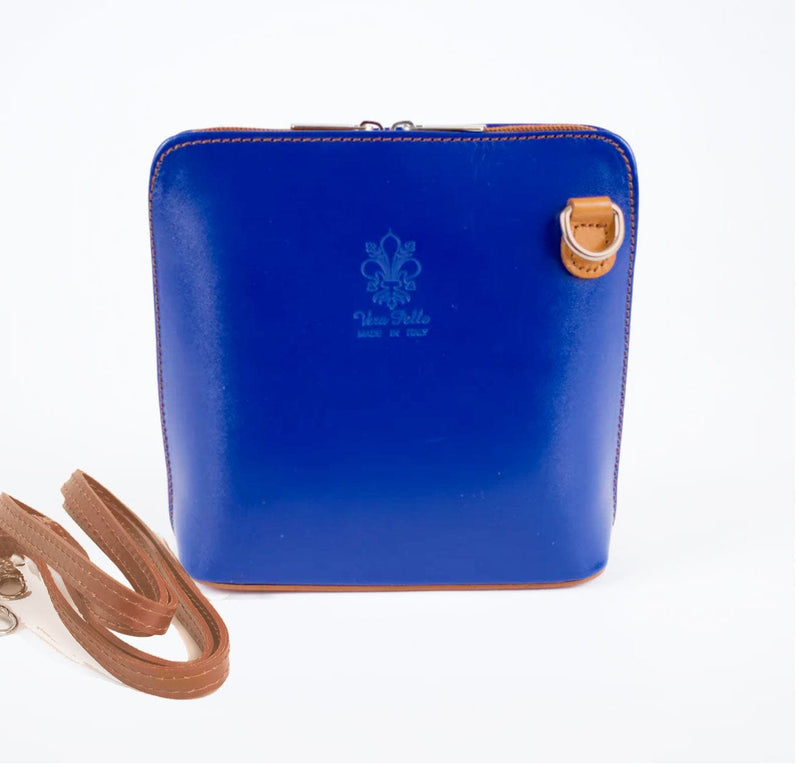 Italian Leather Leather Goods Royal/Tan Celia Cross Body