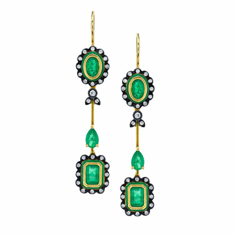 Lord Earrings Emerald, Diamond & Enamel 18K Earrings
