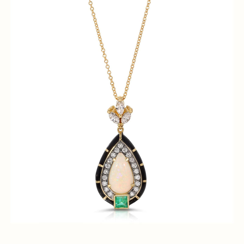 Lord Pendants Opal, Emerald, & Diamond Pendant Necklace