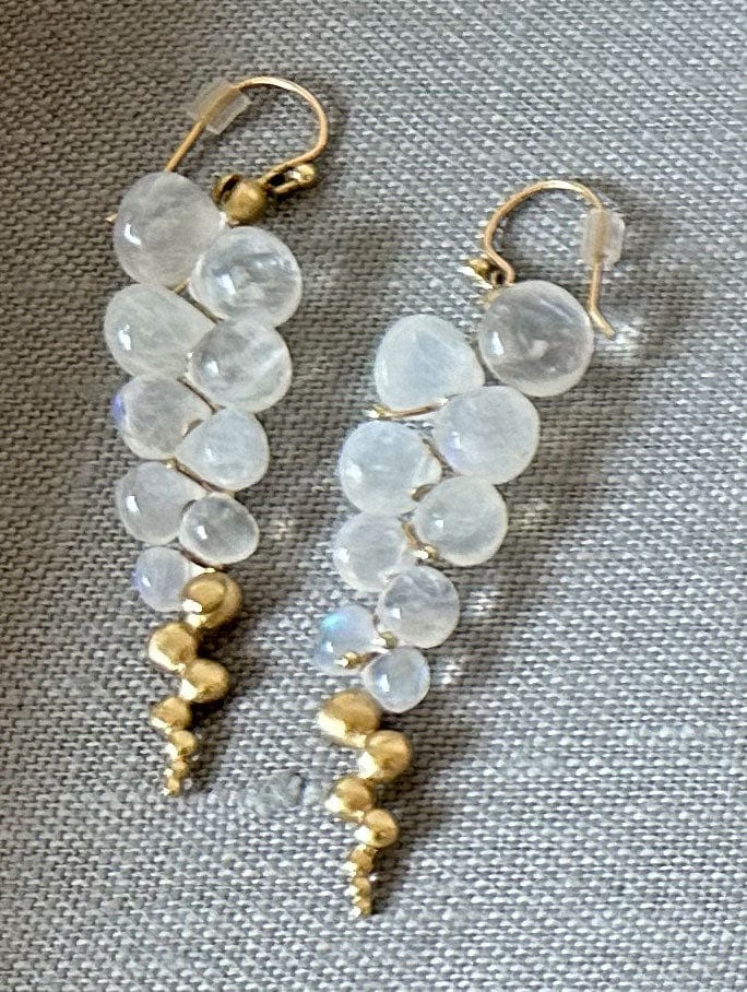 Rachel Atherly Earrings Long Moonstone Caviar 14K Earrings